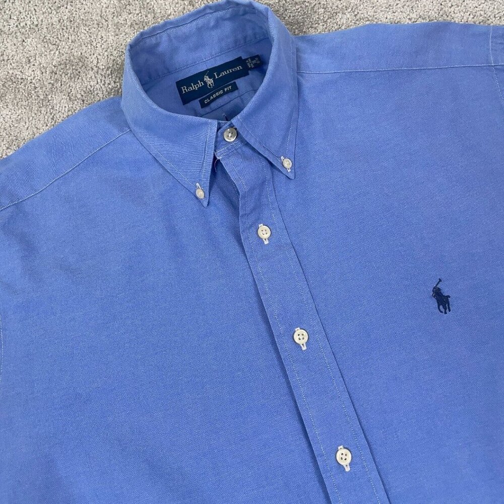 Vintage Ralph Lauren Dress Shirt Mens 16-32/33 Blue Broadcloth Button Down 90s